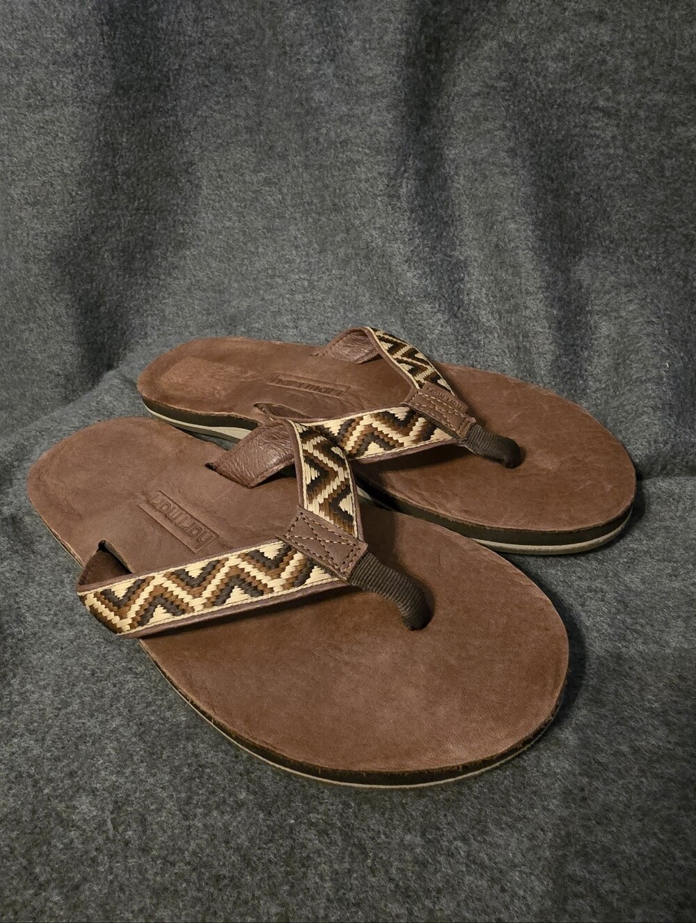 Men's Brown Patterned Strap Leather Flip-Flops NWOT Size 11